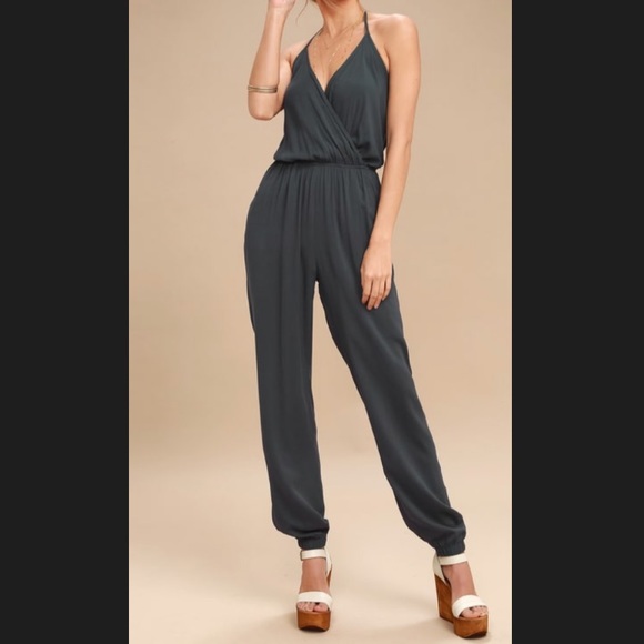 Lulus Pants - NWT Lulu's Halter Jumpsuit in Charcoal Sz M